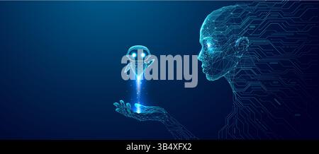 Robot AI un agente di intelligenza artificiale. Concetto di apprendimento automatico. Illustrazione Vettoriale