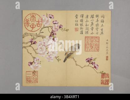 Zou Yigui, un influente pittore cinese della dinastia Qing (1686-1772), è noto per i suoi paesaggi e composizioni floreali. Questo dipinto, ospitato nel Museo del Palazzo, esemplifica la sua padronanza delle tradizionali tecniche a pennello, creando dettagliate raffigurazioni della natura e riflettendo i valori artistici dell'epoca. Foto Stock