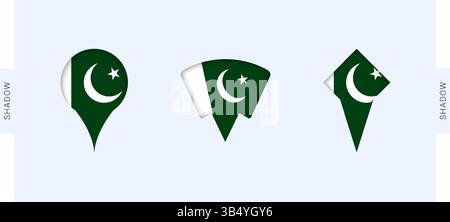 Set marcatori mappa Pakistan. Perfetto per progetti legati al Pakistan, viaggi, geografia e rappresentanza internazionale. Raccolta vettoriale. Illustrazione Vettoriale
