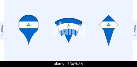 Set marcatori mappa Nicaragua. Perfetto per progetti legati al Nicaragua, viaggi, geografia e rappresentanza internazionale. Raccolta vettoriale. Illustrazione Vettoriale