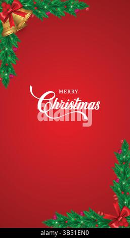 Buon Natale | biglietto di auguri natalizi con sfondo rosso Illustrazione Vettoriale