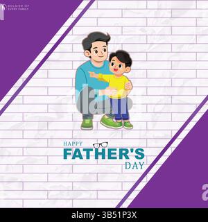 Poster della festa del papà | illustrazione con amorevole genitore e bambino su sfondo mattone Illustrazione Vettoriale