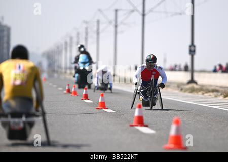 Ostenda, Belgio. 1° maggio 2025. Le prove a tempo alla UCI Para-Cycling Road World Cup, giovedì 01 maggio 2025, a Ostenda. La UCI Para-Cycling Road World Cup si svolge dal 1° al 4 maggio a Ostenda e Brugge. BELGA PHOTO LUC CLAESSEN credito: Belga News Agency/Alamy Live News Foto Stock
