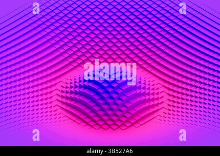 Sfondo ondulato colorato composto da cubi luminosi. Lo sfondo è un gradiente di viola e rosa, che crea un'atmosfera vivace e accattivante. rendering 3d. Foto Stock