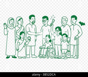 Set di illustrazioni minimaliste con diversità e inclusione per celebrare l'uguaglianza e l'unità Illustrazione Vettoriale