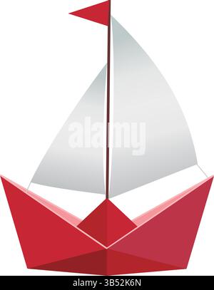 Origami vettoriale di una barca di carta con vela e albero Illustrazione Vettoriale
