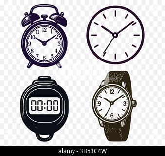 Collage-Cutout Watch Element Set Vector – Orologio creativo pezzi di design per progetti digitali Illustrazione Vettoriale