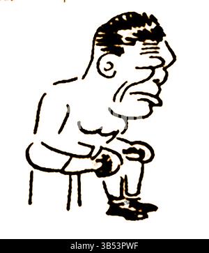 Una caricatura britannica del 1950 di Tom Webster - Boxer, Joe Beckett (1892- 1965). Campione professionista leggero pesante, cruiser e pugile pesante degli anni '1910 e dei primi anni '1920 Era comunemente conosciuto all'epoca, semplicemente come Joe. Foto Stock