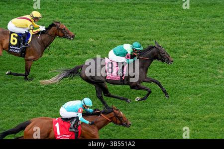 6 maggio 2019, Louisville, Kentucky, Stati Uniti: 6 MAGGIO, 2022: Bleecker Street #8 cavalcata da Flavien Prat vince la Modesty Stakes a Churchill Downs a Louisville, Kentucky, il 6 maggio 2022. John Voorhees/Eclipse Sportswire/CSM (immagine di credito: Foto Stock