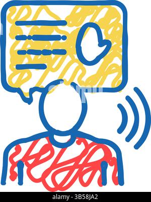 illustrazione a scarabocchio con l'icona del messaggio di saluto umano Illustrazione Vettoriale