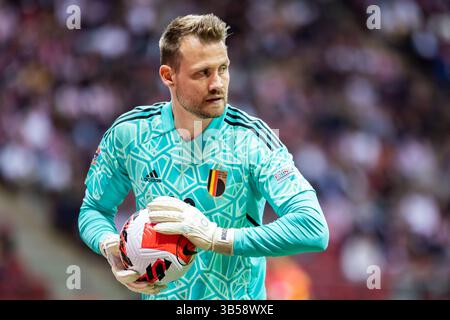 14 giugno 2022, Varsavia, Polonia: Simon Mignolet del Belgio visto in azione durante la partita del gruppo 4 di UEFA Nations League, League A tra Polonia e Belgio allo Stadio Nazionale PGE. (Immagine di credito: © Mikolaj Barbanell/SOPA Images via ZUMA Press Wire) Foto Stock