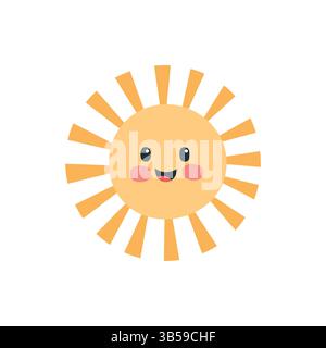 Simpatico personaggio di Smiling Sun in stile cartoni animati su sfondo bianco Illustrazione Vettoriale