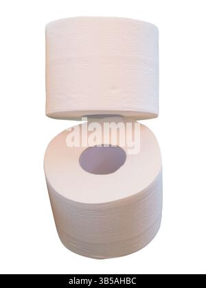 Due rotoli di carta bianca o carta igienica sono isolati su sfondo bianco con percorso di ritaglio. Foto Stock