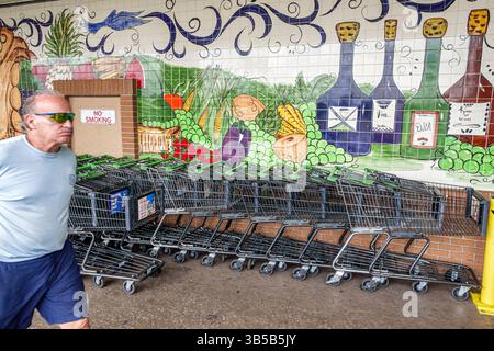 Riviera Beach Florida, supermercato Publix Grocery Store, ingresso esterno, area di ritorno per i carrelli, murale piastrellato a mosaico, frutta e verdura Foto Stock