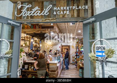 Orlando Florida, Harry P Leu Gardens, giardino botanico, edificio principale del centro visitatori, interno, Foxtail Marketplace and Cafe, ingresso alla caffetteria, dr Foto Stock
