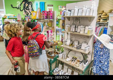 Lake Wales Florida, Bok Tower Gardens, centro visitatori interno, negozio di articoli da regalo, studentesse nere africane, gita scolastica, età elementare c Foto Stock