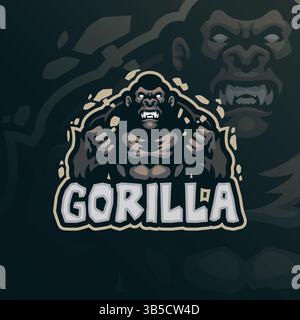Design vettoriale con logo della mascotte Gorilla con design moderno per la stampa di badge, emblemi e t shirt. Illustrazione di gorilla arrabbiato. Illustrazione Vettoriale