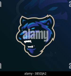 Design con logo della mascotte Panther con design moderno per la stampa di badge, stemmi e t shirt. Illustrazione della testa Panther. Illustrazione Vettoriale