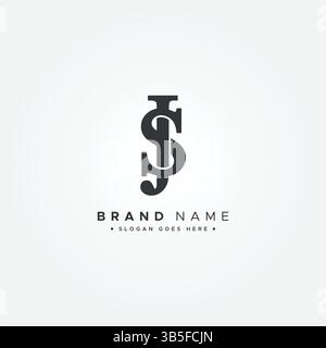 Monogramma creativo per la lettera iniziale del logo JS o SJ - modello di logo vettoriale minimo per le lettere J e S. Illustrazione Vettoriale
