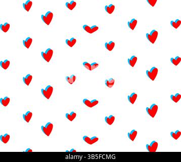 Motivo vettoriale senza cuciture, con piccoli cuori rossi disegnati a mano su bianco. Sfondo di San Valentino carino e semplice, perfetto per stampe e auto Illustrazione Vettoriale