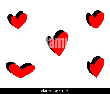 Icone rosse del cuore per amore, romanticismo e San Valentino. Simboli vettoriali artistici di affetto. Illustrazioni modificabili perfette per carte, decorazioni e scavi Illustrazione Vettoriale