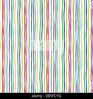 Motivo a righe con linee verticali imperfette e irregolari. Strisce colorate e sottili in stile doodle su sfondo vettoriale disegnato a mano. Creato interamente Illustrazione Vettoriale