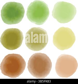Set di cerchi vettoriali dell'acquerello in tonalità verde sfumato e marrone Illustrazione Vettoriale