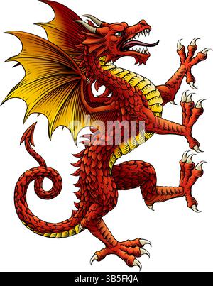 Dragon Coat of Arms Crest Shied Heraldic Animal Illustrazione Vettoriale