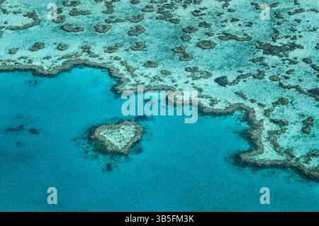 Ripresa aerea di Heart Reef nella grande Barriera Corallina, patrimonio dell'umanità dell'Australia. Foto Stock