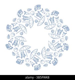 Disposizione circolare di vari articoli alimentari e contenitori disegnati a mano in un design creativo Illustrazione Vettoriale