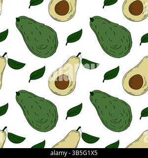 Avocado. Motivo di frutta senza cuciture in stile disegno a mano. Schema per menu o cucina. Stampa per la progettazione Illustrazione Vettoriale