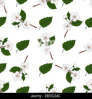 Fiori di albicocca. Motivo di frutta senza cuciture in stile disegno a mano. Schema per il menu Illustrazione Vettoriale