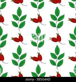 Motivo floreale senza cuciture. Rosehip. Modello per tessuti o cucine in stile disegno a mano. Stampa per design, tessuti Illustrazione Vettoriale