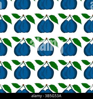 Prugna. Modello per tessuti o cucine. Motivo di frutta senza cuciture in stile disegno a mano. Stampa per design, tessuti Illustrazione Vettoriale