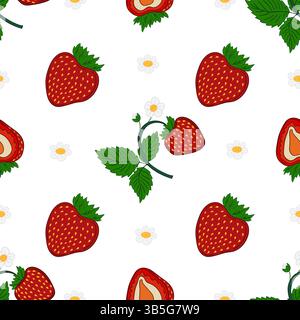 Modello per tessuti o cucine in stile disegno a mano. Fragola. Effetto bacca senza cuciture Illustrazione Vettoriale
