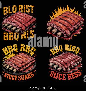 Design grafico delle deliziose costine per barbecue per abbigliamento Illustrazione Vettoriale