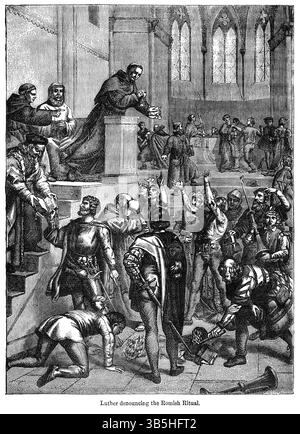 2 maggio 2022, Londra, Inghilterra, Regno Unito: Lutero Denouncing the Romish Ritual, Illustration from the Book, ''John Casselâ€™s Illustrated History of England, volume II'', testo di William Howitt, Cassell, Petter e Galpin, Londra, 1858 (immagine di credito: © JT Vintage/Glasshouse tramite ZUMA Press Wire) Foto Stock