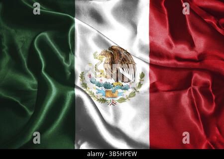 Messicano bandiera nazionale con Eagle Stemma del rendering 3D Foto Stock