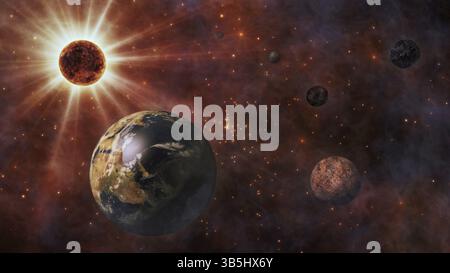 Il pianeta terra, del sole, della Luna e dei pianeti nello spazio Foto Stock