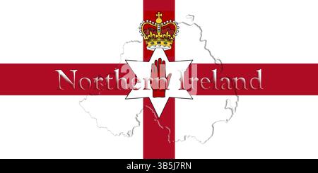 Irlanda del Nord Ulster Banner. Mappa con bandiera e nome del paese su di esso 3D illustrazione Foto Stock