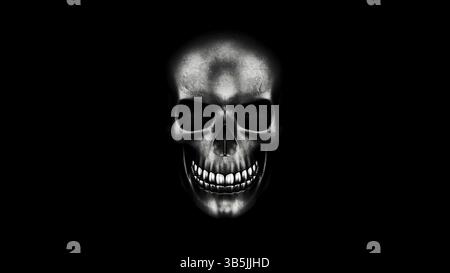 Cranio umano su sfondo nero il rendering 3D. Concetto di Halloween Foto Stock