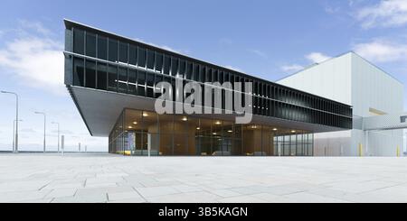 Piano vuoto con edifici per uffici e architettura moderna. 3d rendering Foto Stock