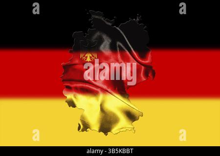 Mappa della Germania con bandiera nazionale sullo sfondo Foto Stock