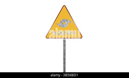 Allarme uragano cartello stradale isolato su sfondo bianco del rendering 3D Foto Stock