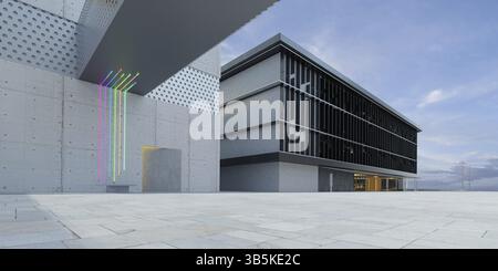 Piano vuoto con edifici per uffici e architettura moderna. 3d rendering Foto Stock