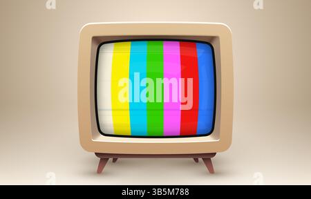 TV Vector Vintage realistico con motivo di prova a righe. TV retrò. Illustrazione vettoriale Illustrazione Vettoriale