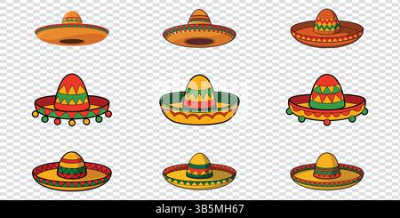 Collezione di coloratissimi Cartoon Sombreros Illustrazione Vettoriale