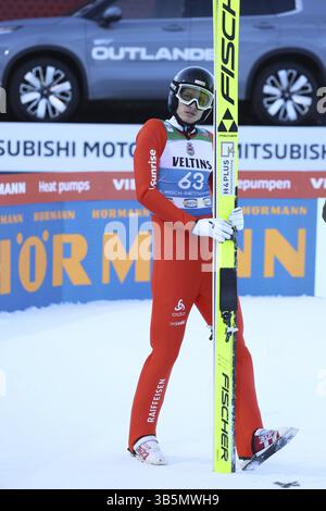 Gregor Deschwanden (Svizzera/sui) alla qualifica per il salto con gli sci di Capodanno del 73° Torneo Four Hills di Garmisch-Partenkirchen Foto Stock