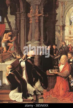 ISENBRANT, Adriaen (B. ca. 1490, Bruges, d. 1551, Bruges) messa di San Gregorio - olio su tela, 72 x 56 cm Museo del Prado, Madrid --- parole chiave: --------------- Autore: ISENBRANT, Adriaen titolo: Messa di San Gregorio linea temporale: 1501-1550 Scuola: Fiamminga forma: Pittura tipo: Religioso Foto Stock