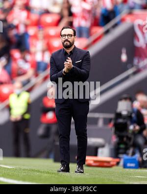 7 maggio 2022, Bilbao, Bizkaia, Spagna: Jose Bordalas del Valencia CF reagisce durante la partita di campionato spagnolo della Liga tra Athletic Club e Valencia CF a San Mames il 7 maggio 2022, a Bilbao, Spagna. (Immagine di credito: © Ricardo Larreina/AFP7 via ZUMA Press Wire) Foto Stock
